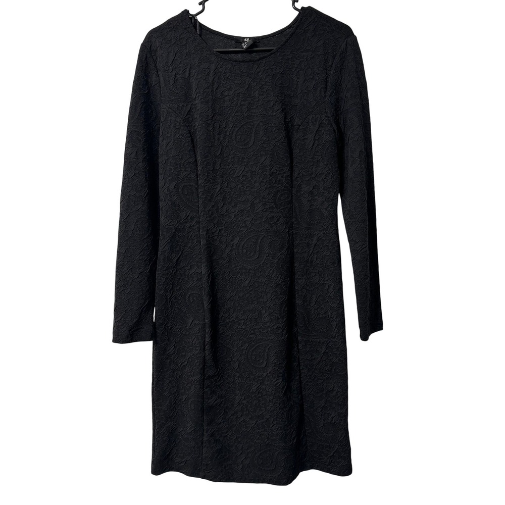 H&M Sheath Dress Womens Black Paisley Jacquard Long Sleeve Mini Size L